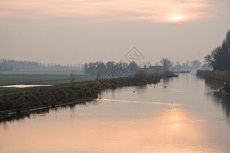 冬季日落时的荷兰美术图片