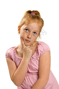女孩在思考思维孩子们青年粉色手指白色图片