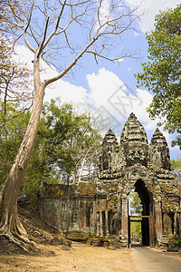 柬埔寨吴哥通北门崇拜纪念碑文化世界遗迹考古学寺庙雕像地标高棉语图片