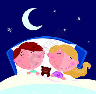 Siblings - 男孩和女孩在床上睡觉和做梦图片