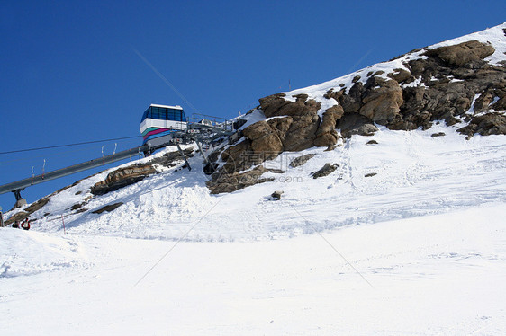 雪上山坡的滑雪升起图片