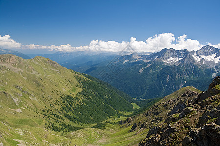 空中观察蓝色晴天草地山脉风景全景岩石森林木头环境图片