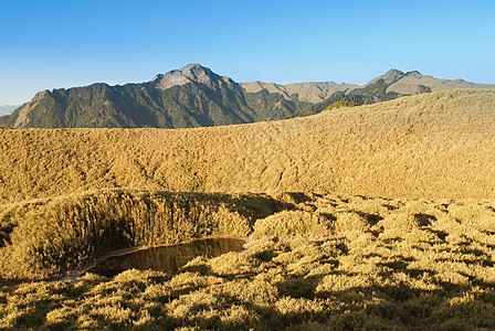 蓝天山和金草原小湖图片