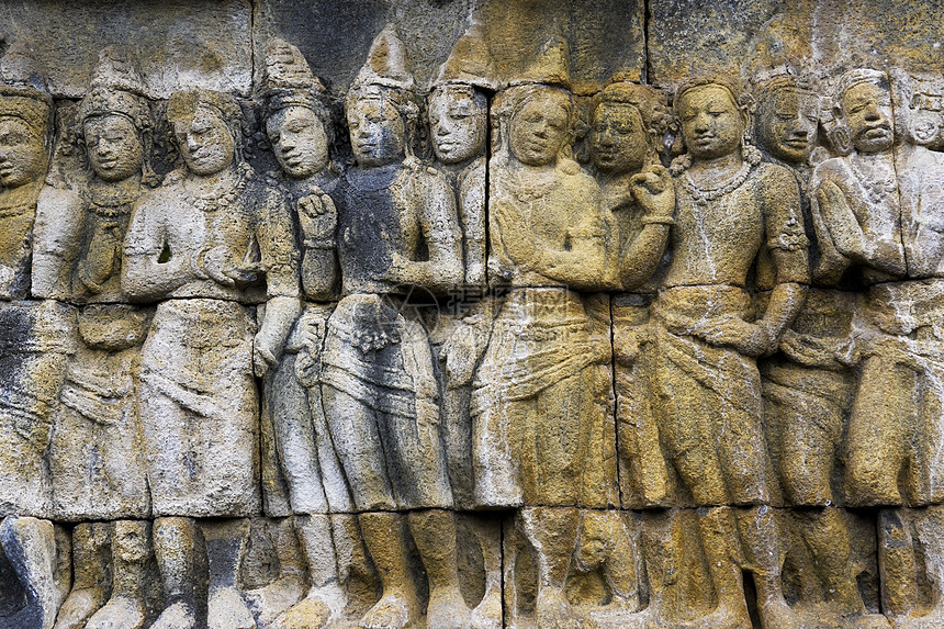 印度尼西亚博罗布杜尔寺的BasRelief遗迹建筑学文化考古学宽慰艺术崇拜旅游王国旅行图片