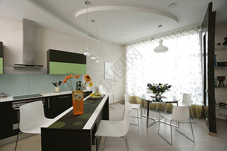 厨房和餐饮室内家具植物反射玻璃房子木头投资烹饪风格改造图片