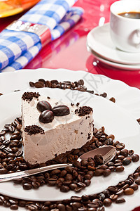 咖啡蛋糕糕点食物装饰巧克力勺子奶油甜点背景图片