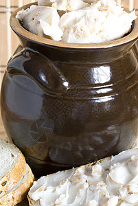 猪油润滑脂洋葱熏肉陶瓷宏观石器白色面包食物图片