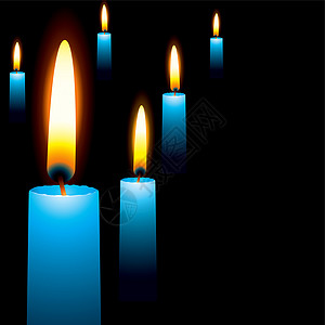 蓝蜡烛插图装饰品烧伤微光火花黄色反光灯芯火焰金子图片
