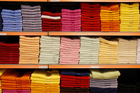 彩色的毛巾架子纺织品白色柱子黑色黄色绿色店铺蓝色红色图片