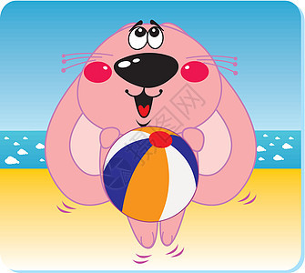 海滩上矢量动物乐趣海浪旅行假期闲暇卡通片蓝色绘画航海插图背景图片