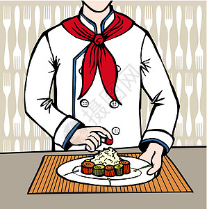 厨师做寿司厨房盘子烹饪美食帽子职业香料工作食物菜单图片
