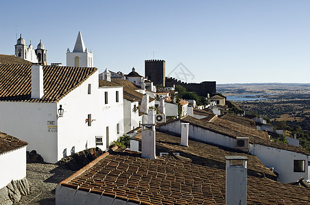 蒙萨拉斯 葡萄牙阿伦乔的屋顶旅游全景村庄鸟瞰图历史性街道图片