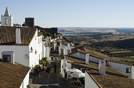 蒙萨拉斯 葡萄牙阿伦乔的屋顶全景村庄街道鸟瞰图旅游历史性图片