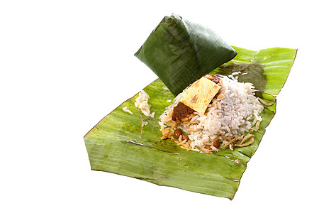 Banana Leaf的椰子米鳀鱼牛奶美味香料早餐叶子树叶香蕉马来语食物图片
