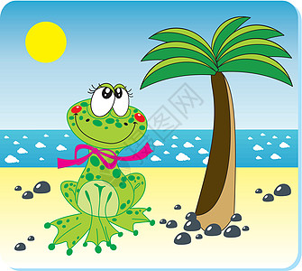 海滩上的青蛙航海旅游闲暇乐趣旅行蓝色太阳海浪剪贴卡通片图片