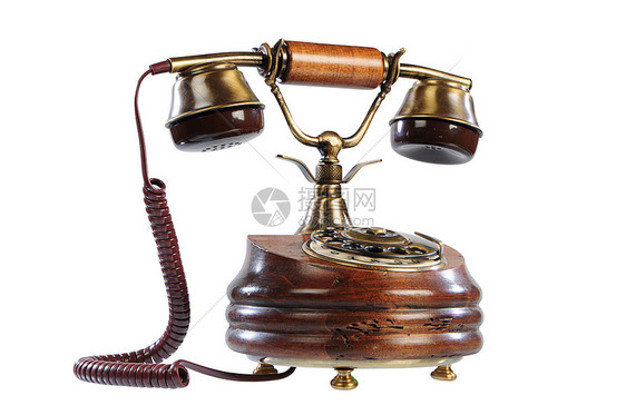 孤立的旧式电话数字彩色拨号历史铃声耳机旋转绳索背景管子图片