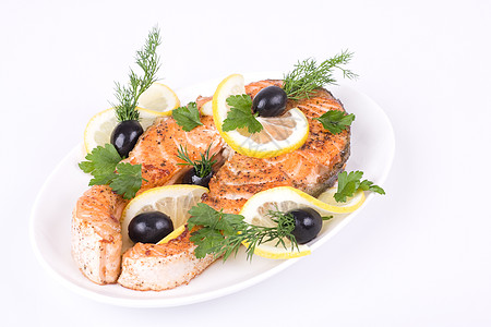 开胃灰色沙门鱼餐厅节食饮食蔬菜海鲜烹饪用餐吃饭柠檬盘子图片