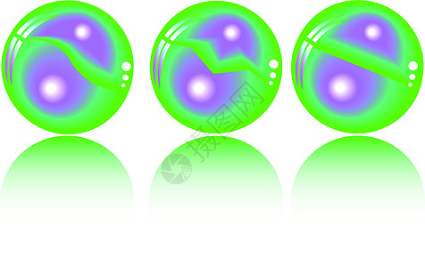 三个现实的幻想场紫色圆圈艺术白色辉光玻璃反射绿色线条圆形图片