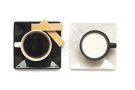 咖啡薄泡咖啡饼干液体咖啡店牛奶杯子陶瓷白色棕色盘子图片