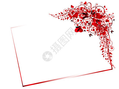 花层框架红色漩涡卡片卷曲曲线白色背景图片