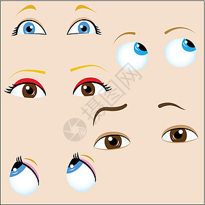 5只卡通眼睛女性身体瞳孔化妆品强光漫画插图美丽棕色女孩图片