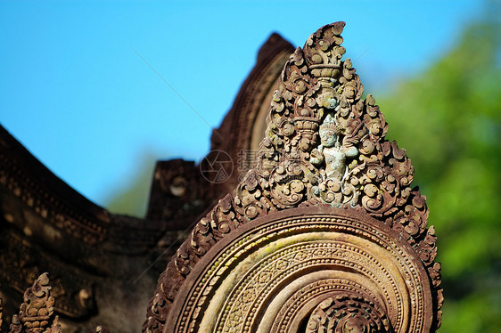 柬埔寨的Gopura雕刻遗产蓝色岩石古董废墟衰变雕塑石头寺庙世界图片