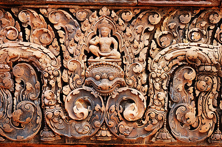 柬埔寨的Gopura雕刻艺术地标考古学古董废墟蓝色寺庙世界阳光岩石图片