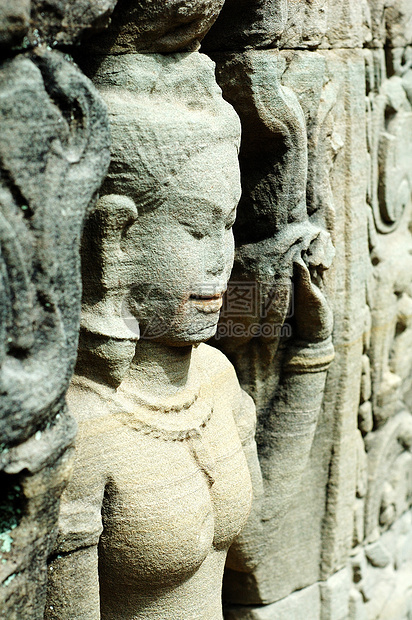 柬埔寨暹粒山 阿帕萨拉雕塑神社石头栏杆遗产雕刻收获艺术寺庙世界遗迹图片