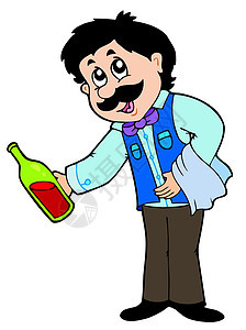 送酒的卡通服务员服务工作酒保插图卡通片套装载体男人领带背心图片