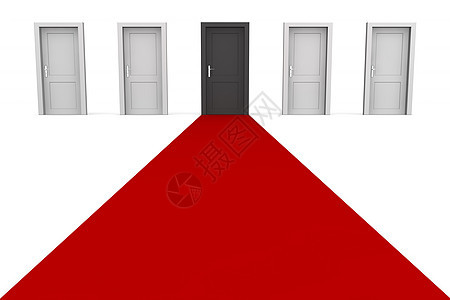 五扇门和一个红地毯 - 黑图片