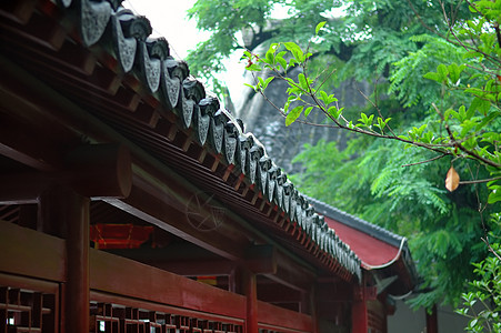 中国神庙的建筑结构宗教历史性遗产信仰文化雕刻寺庙绿色工艺木匠图片