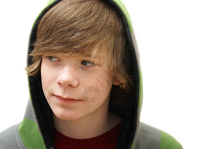 兜帽男孩子男人帽衫孤独青少年绿色白色男性青年眼睛图片