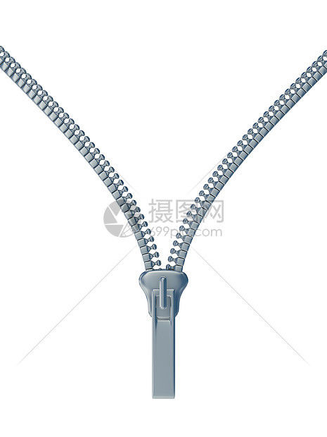 白色背景上的拉链 孤立的 3D 图像扣子运动接缝配饰紧固件金属插图安全服装压缩图片