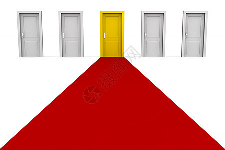 五扇门和一个红地毯 - 黄色图片