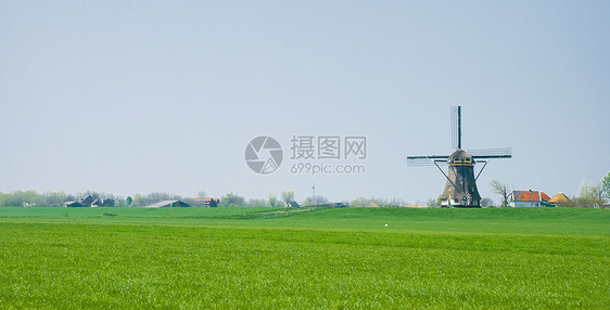 荷兰磨粉厂和农场的童子园地貌图片