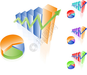 3D矢量图 条形和派形图 不同颜色的一组图片