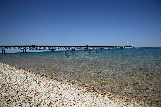 Mackinac桥汽车蓝色城市卡车半岛波浪天空湖泊电缆海峡图片