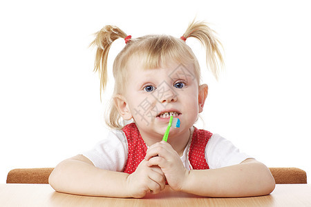 有牙刷的儿童牙齿女性婴儿孩子牙科喜悦刷子童年沉思工作室图片