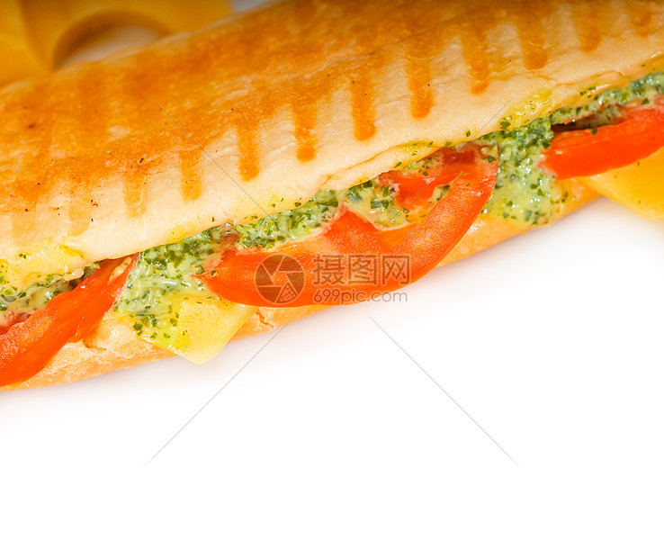 帕尼尼三明治美食早餐面包饮食叶子食物营养宏观蔬菜火箭图片