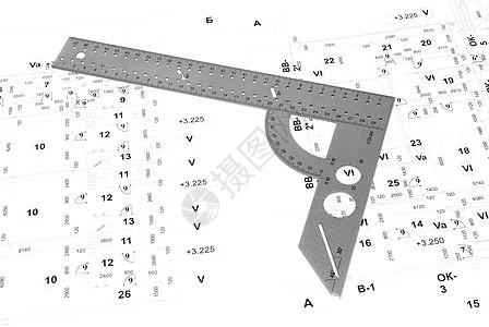 金属尺子和接线图图纸建筑学地面设计师电脑建筑工作木匠数字建筑师图片
