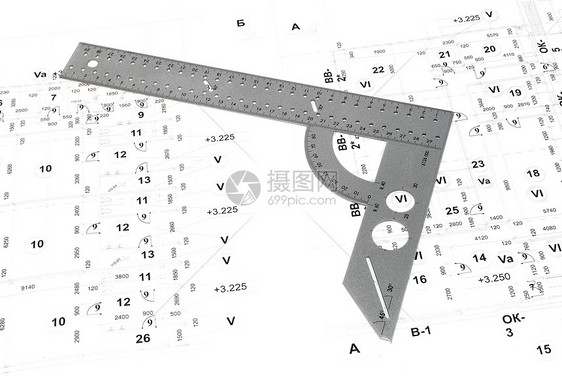 金属尺子和接线图图纸建筑学地面设计师电脑建筑工作木匠数字建筑师图片