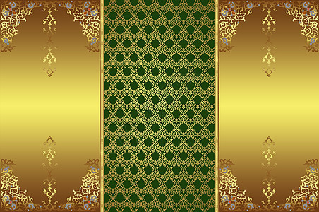 带有东装饰品的黄金背景风格金属角落艺术墙纸绿色专辑装饰卡片图片