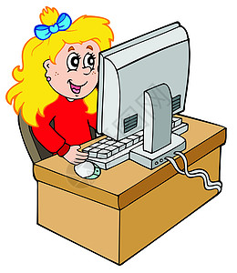从事计算机工作的卡通女孩图片