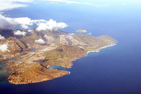 Oahu火奴鲁鲁夏威夷空中观游客高度飞机人群密集地天线海洋钻石地标旅行图片