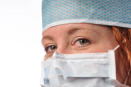 护士或医务工作者女孩病菌注册医院面具红色手术医疗女性外科背景图片