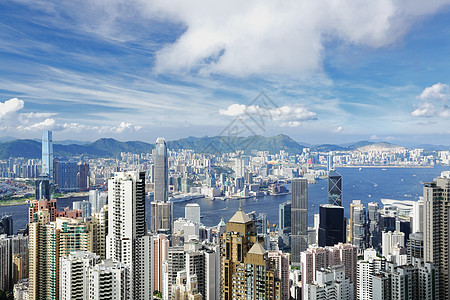 香港吸引力港口摩天大楼建筑海洋顶峰办公室天际蓝色天空图片