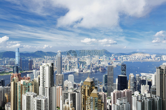 香港吸引力港口摩天大楼建筑海洋顶峰办公室天际蓝色天空图片