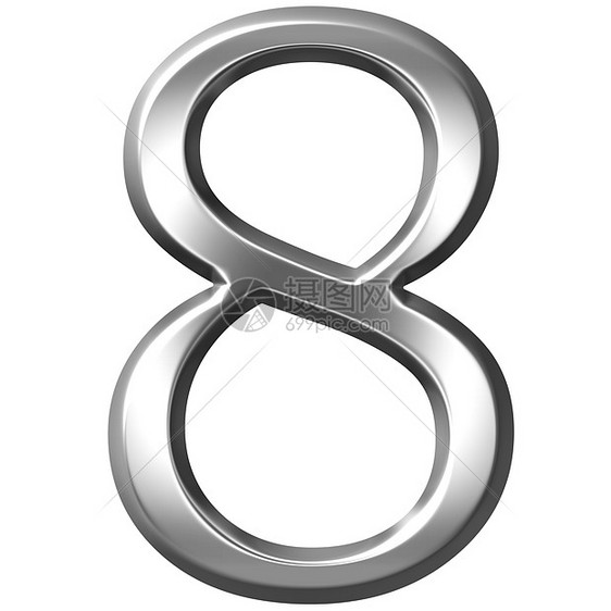3D银号8插图圆形反射数字灰色金属图片