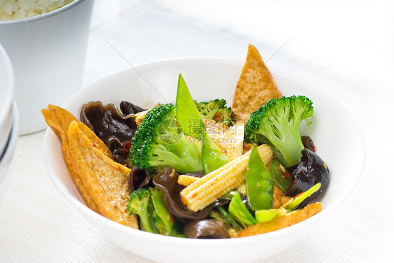 豆腐和蔬菜油炸胡椒发芽食物玉米盘子美食竹子营养豆子图片