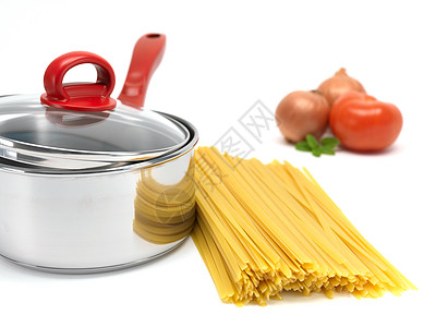 Fettuccine 意大利面生活碳水营养文化化合物面条平底锅白色厨房烹饪图片